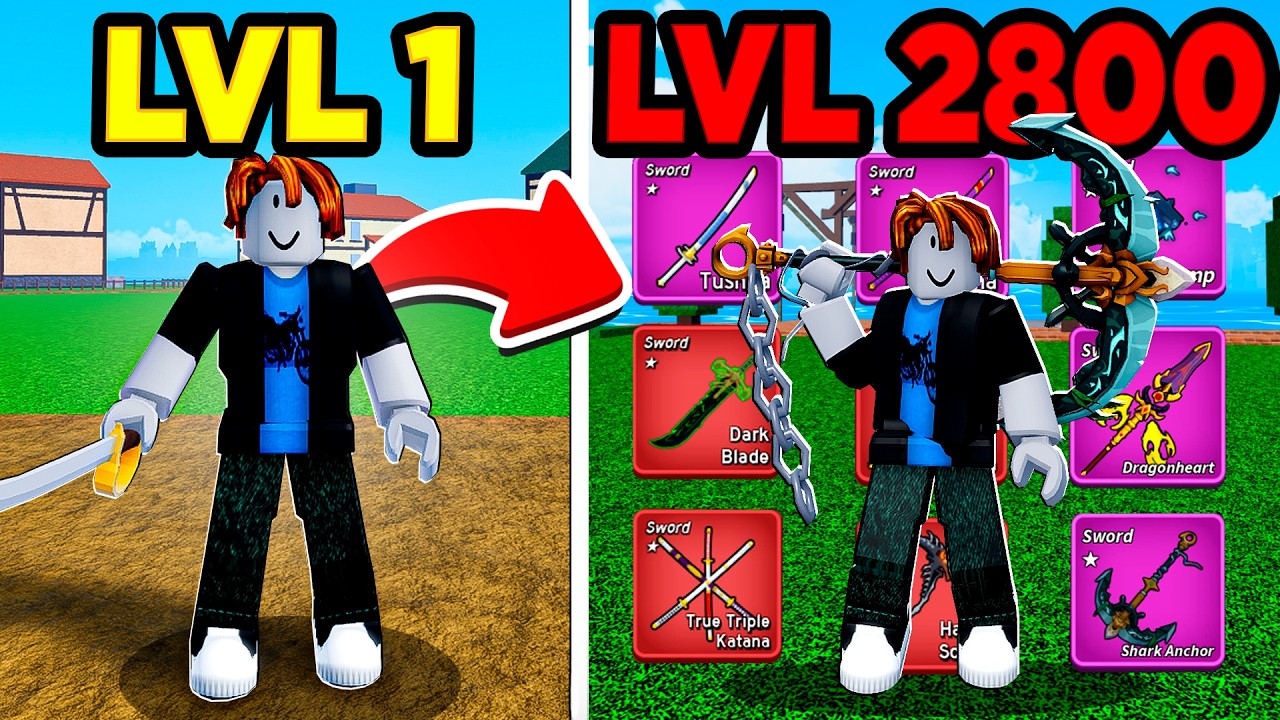 UPEI DO LEVEL 1 AO 2800 SÓ COM ESPADAS NO BLOX FRUITS
