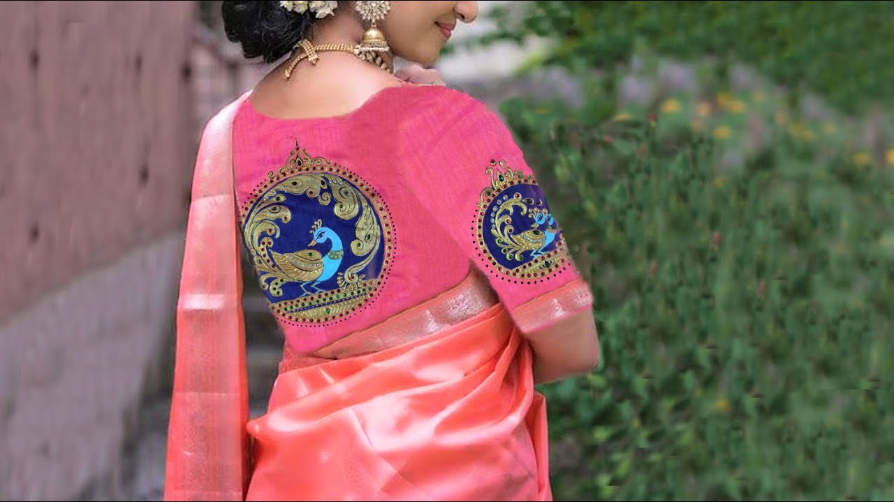 Tanjore style Fabric Painting #29 l Grand and elegant look Tanjore Brid painting on a blouse