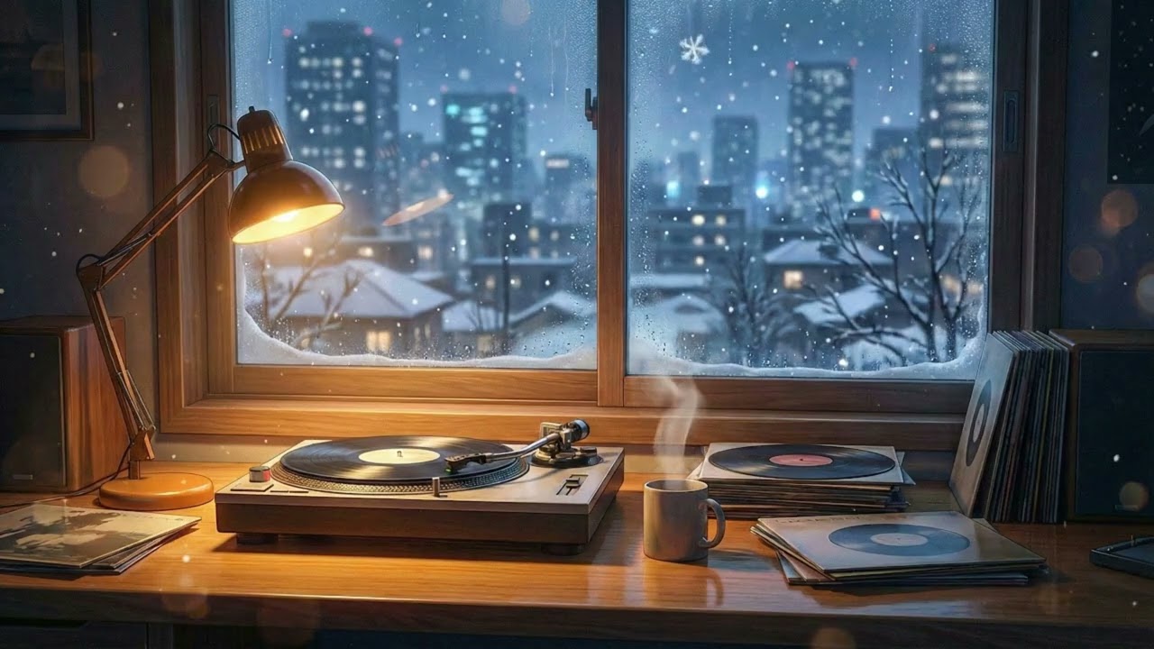 Snowy Night Coffee ☕ Calm Lo-Fi & City Ambience | Vinyl Haze