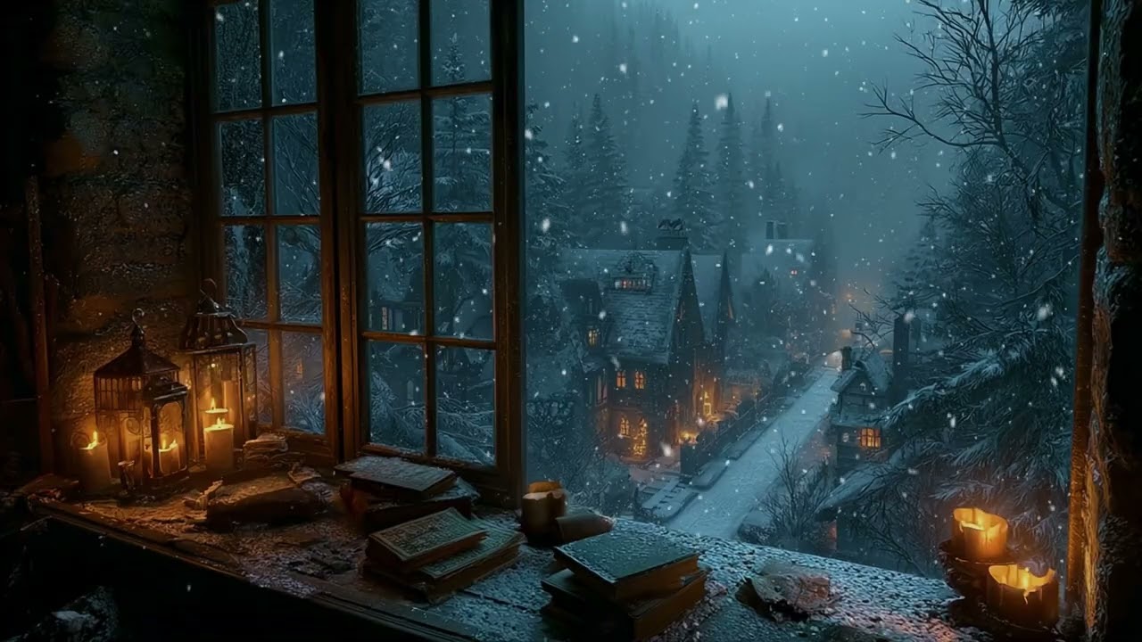 Lantern-Lit Path Leading to a Silent Winter Cottage | Dark Academia Ambience for Focus, Reading