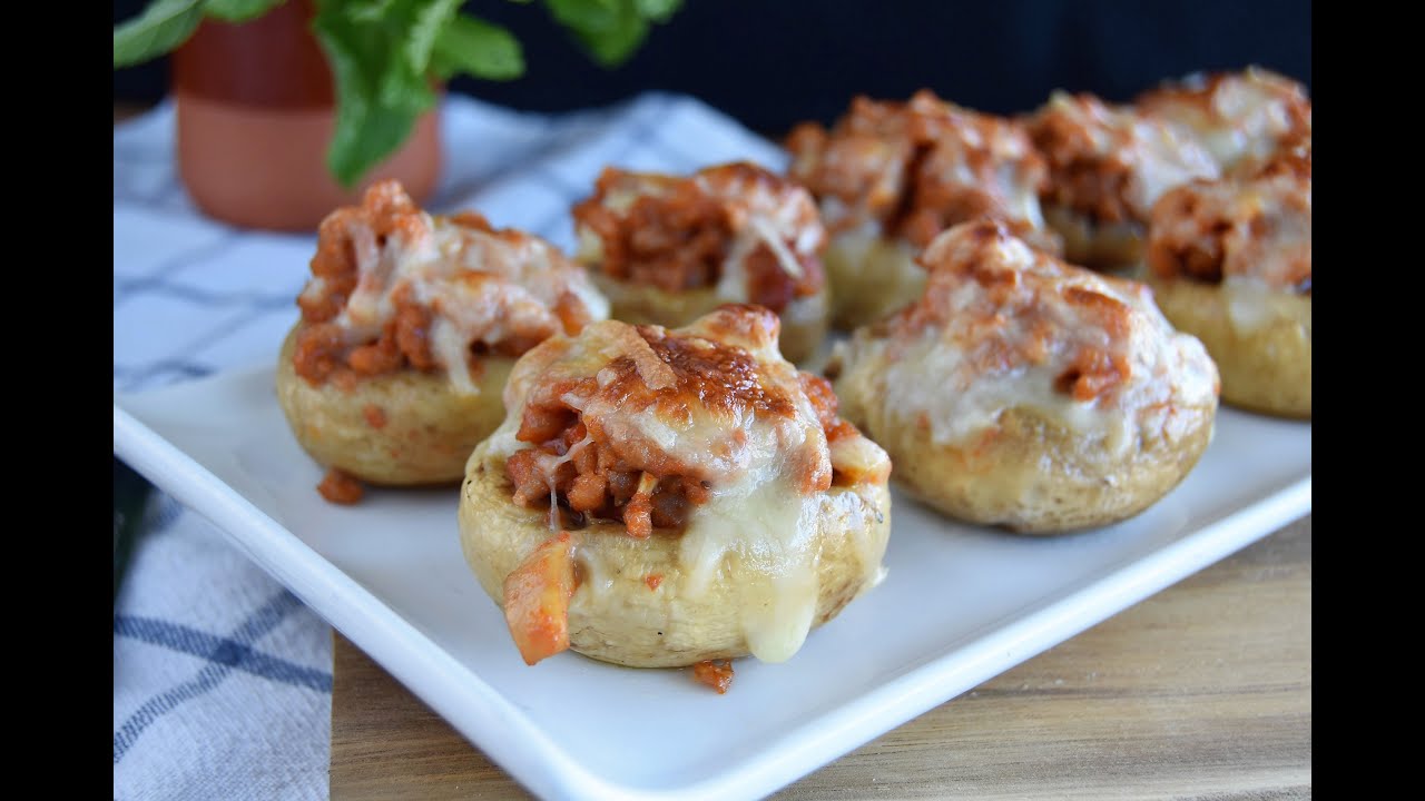 Champiñones rellenos de carne picada