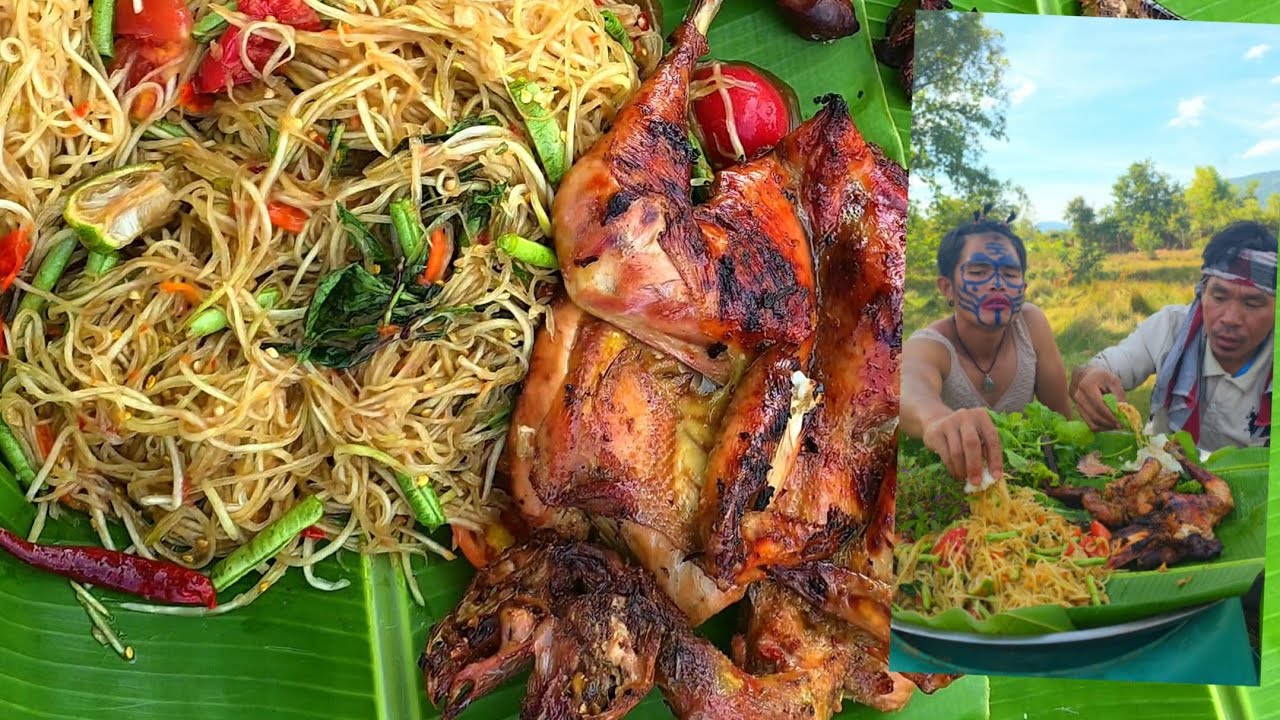 ส้มตำไก่ย่าง - ປີ້ງໄກ່ຕຳຫຸ່ງ #บัวไล #ส้มตำไก่ย่าง 