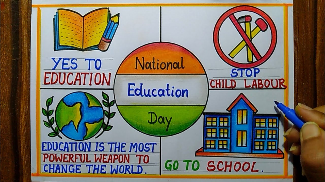 National Education Day Poster Drawing easy,11th Nov | Education Day Poster Drawing step by step