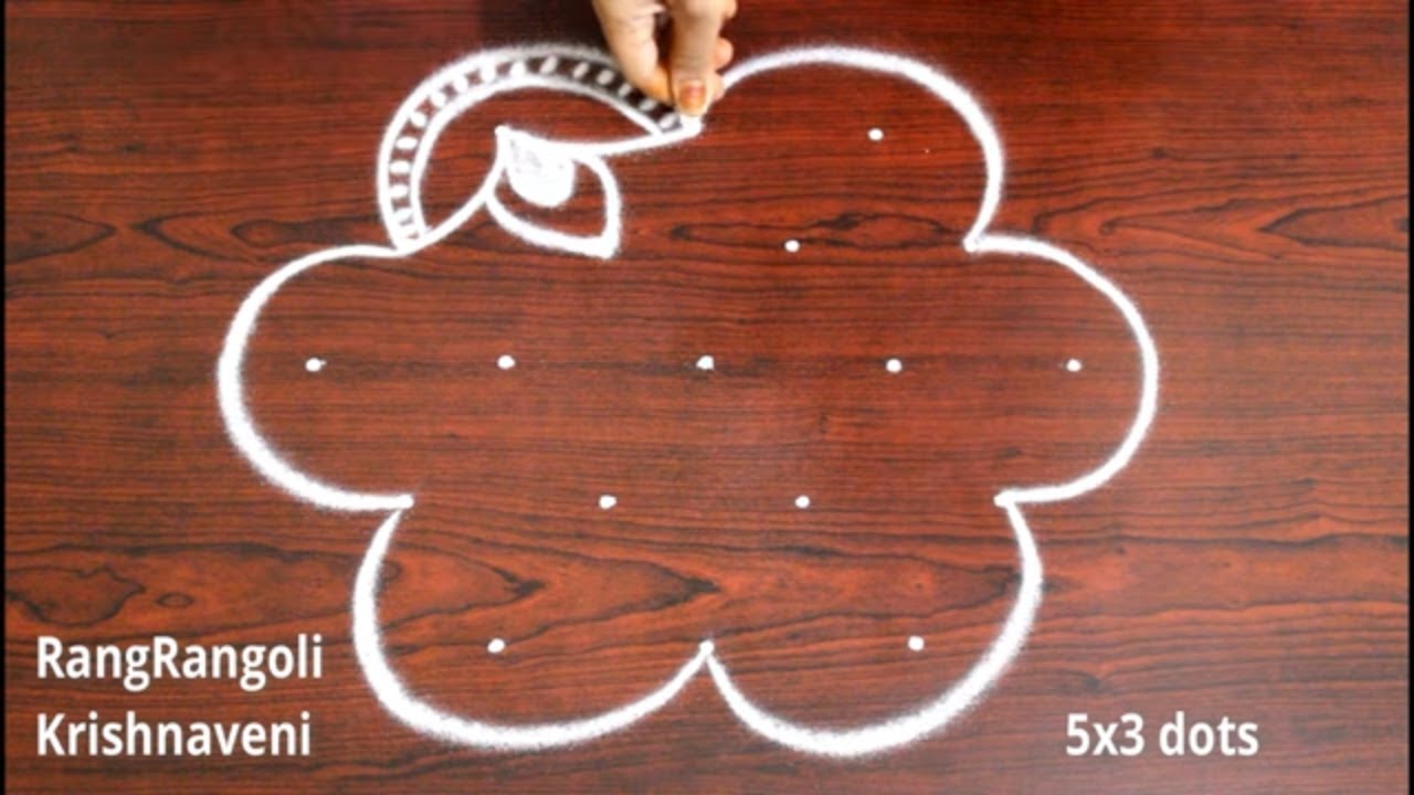 Vinayagar Chaturthi Kolam🌷5x3 dots Ganesh Chaturthi Rangoli🌷RangRangoli Krishnaveni