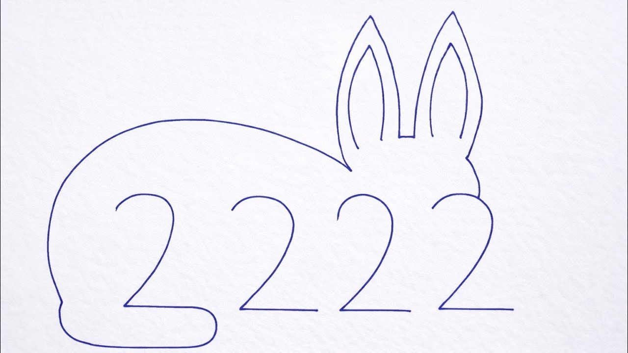 How To Draw Rabbit With 2222 Number | Rabbit Drawing Step By Step 