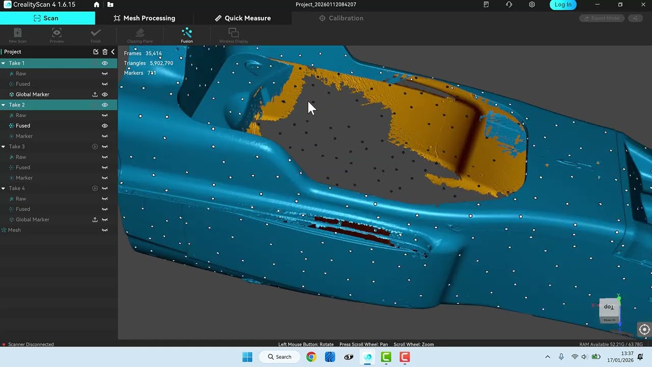 Scansione 3D di un abitacolo in carbonio 1.7m | Creality Raptor X |  Considerazioni pratiche ✅