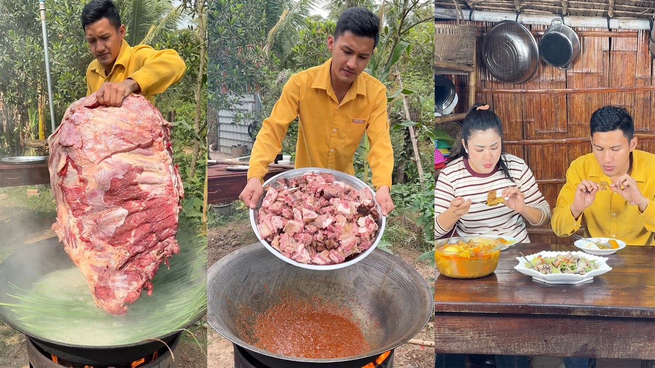 Amazing cooking skills: Yummy cow ribs curry cooking | Uncle Daro cooking