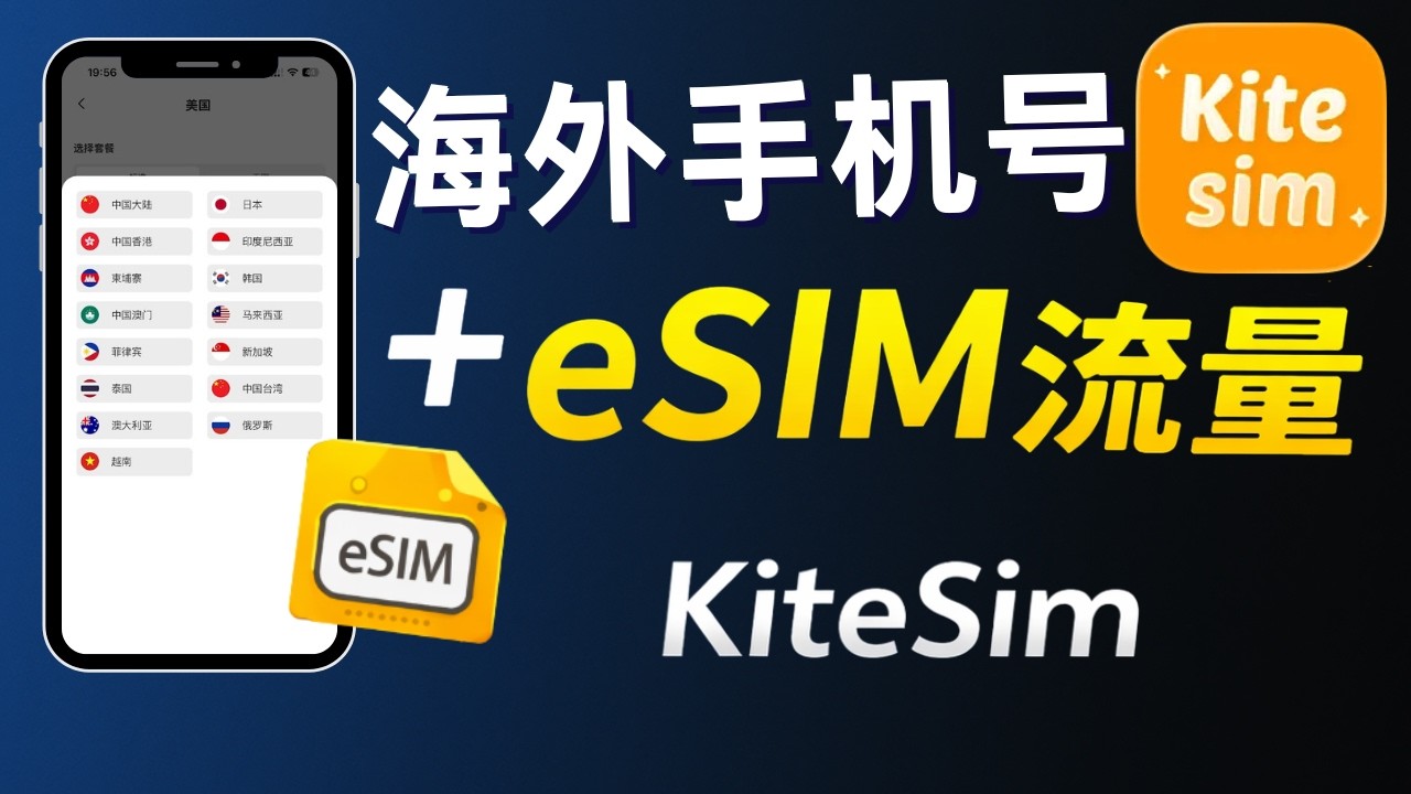 KiteSim实测:海外手机号收验证码 + eSIM流量卡｜支持13国漫游