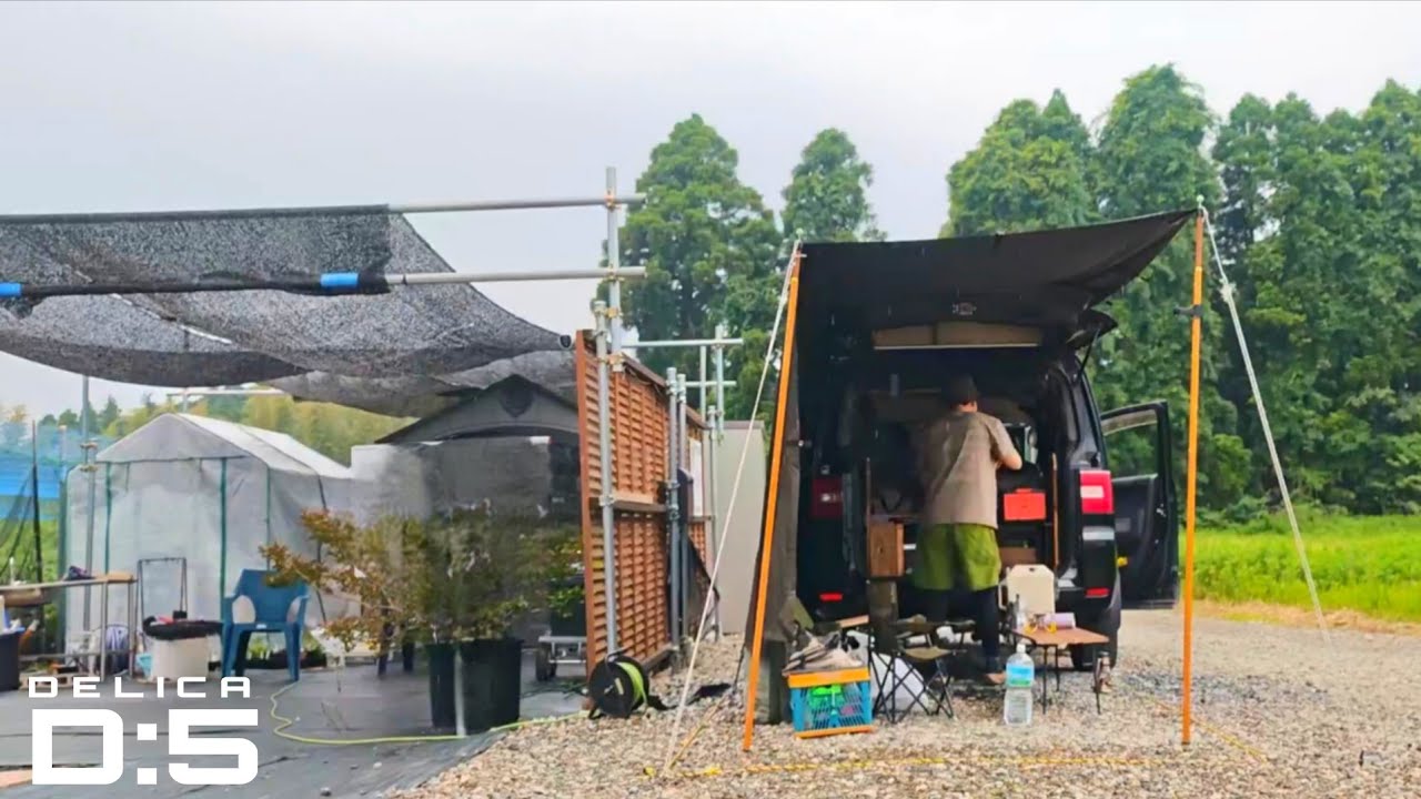 デリカD5車中泊仕様｜37CAMPカーサイドタープ用ルーフベースを使って千葉の農園で車中泊キャンプ