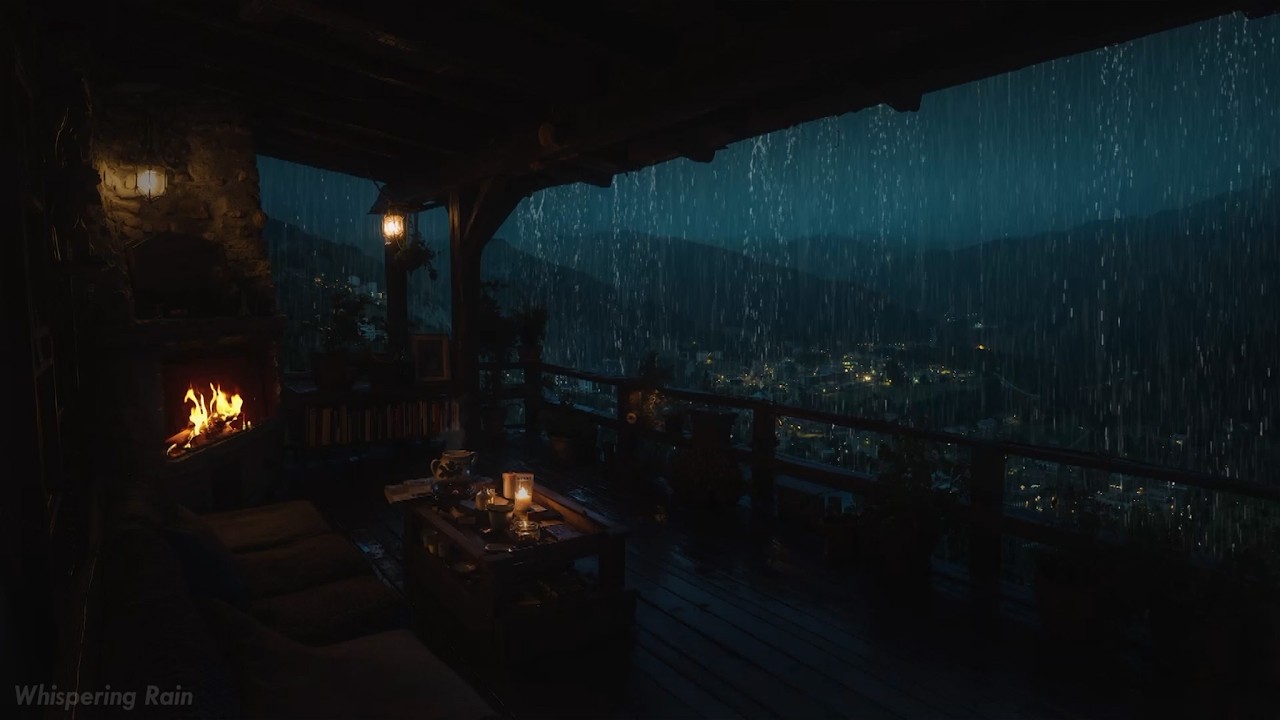 Rainy Night with Thunder & Fire Glow 🌧️ Dark Cozy Ambience | Sleep Deeply & Calm Your Mind