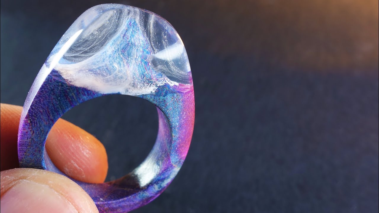 Colored Mountain Ring made of Colored Wood and Resin