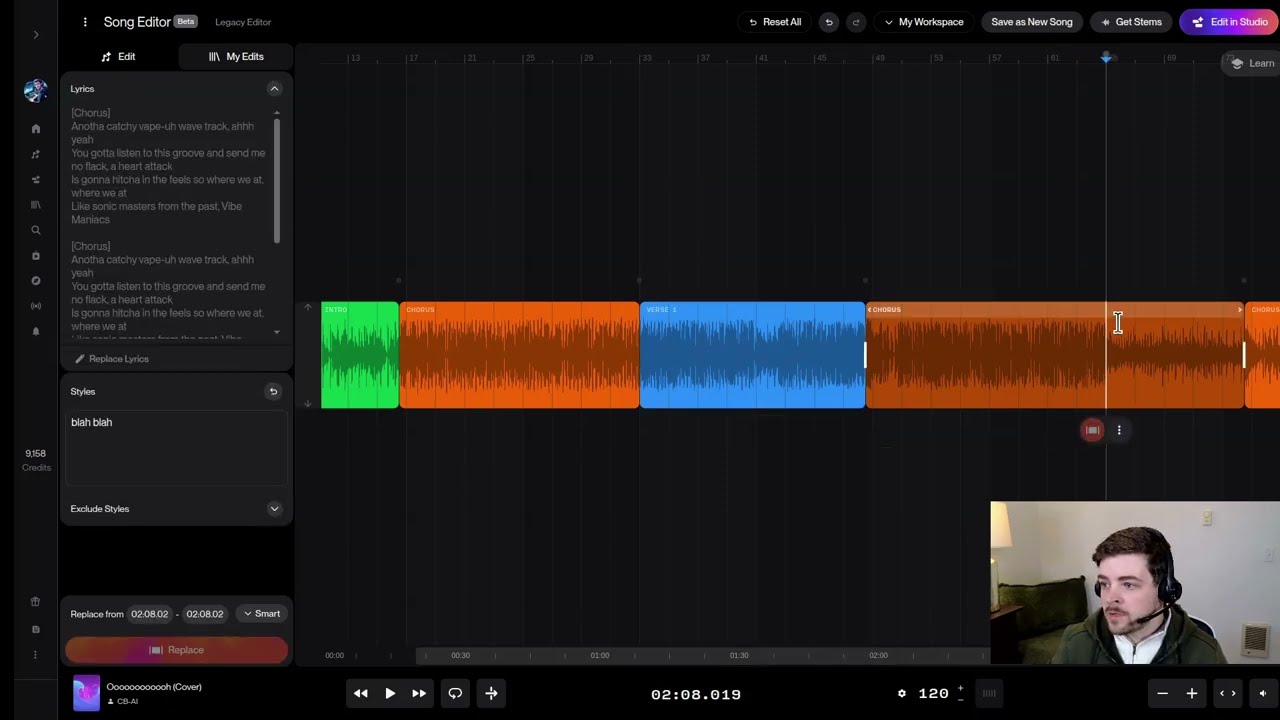 Как разделить песню на части в редакторе Suno