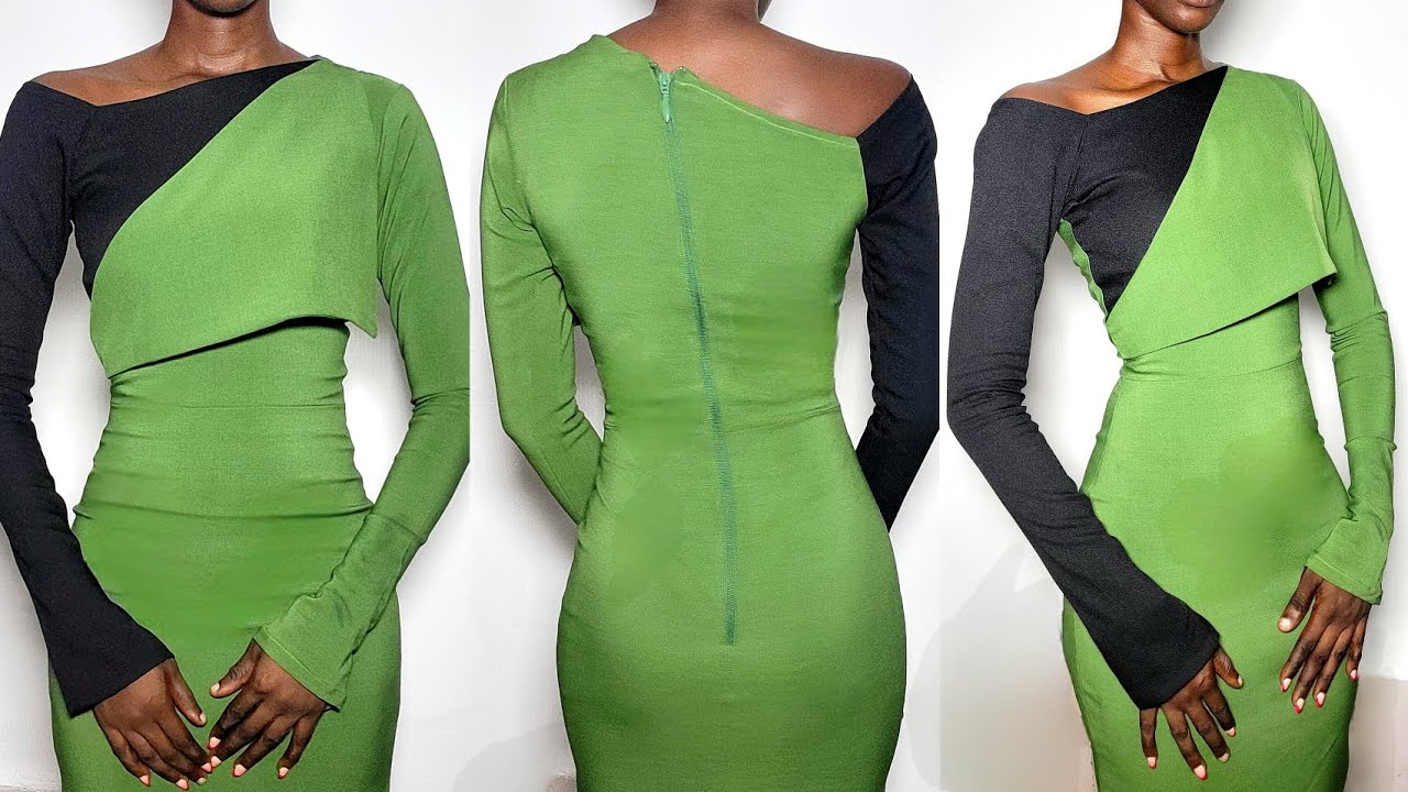 How To Cut and Sew A Stylish Corporate Dress With Flap| Two Color Dress