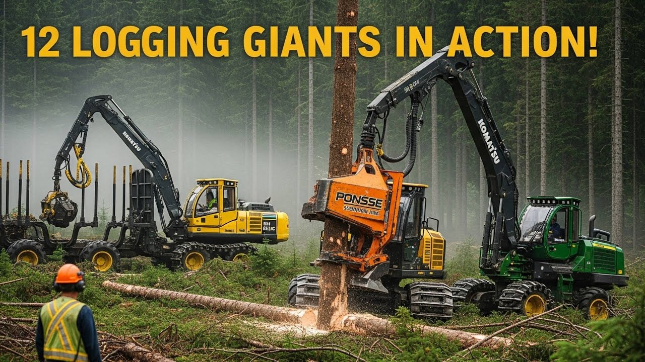 Explore Modern Agricultural Technology with 12 Giant Logging Machines in Action