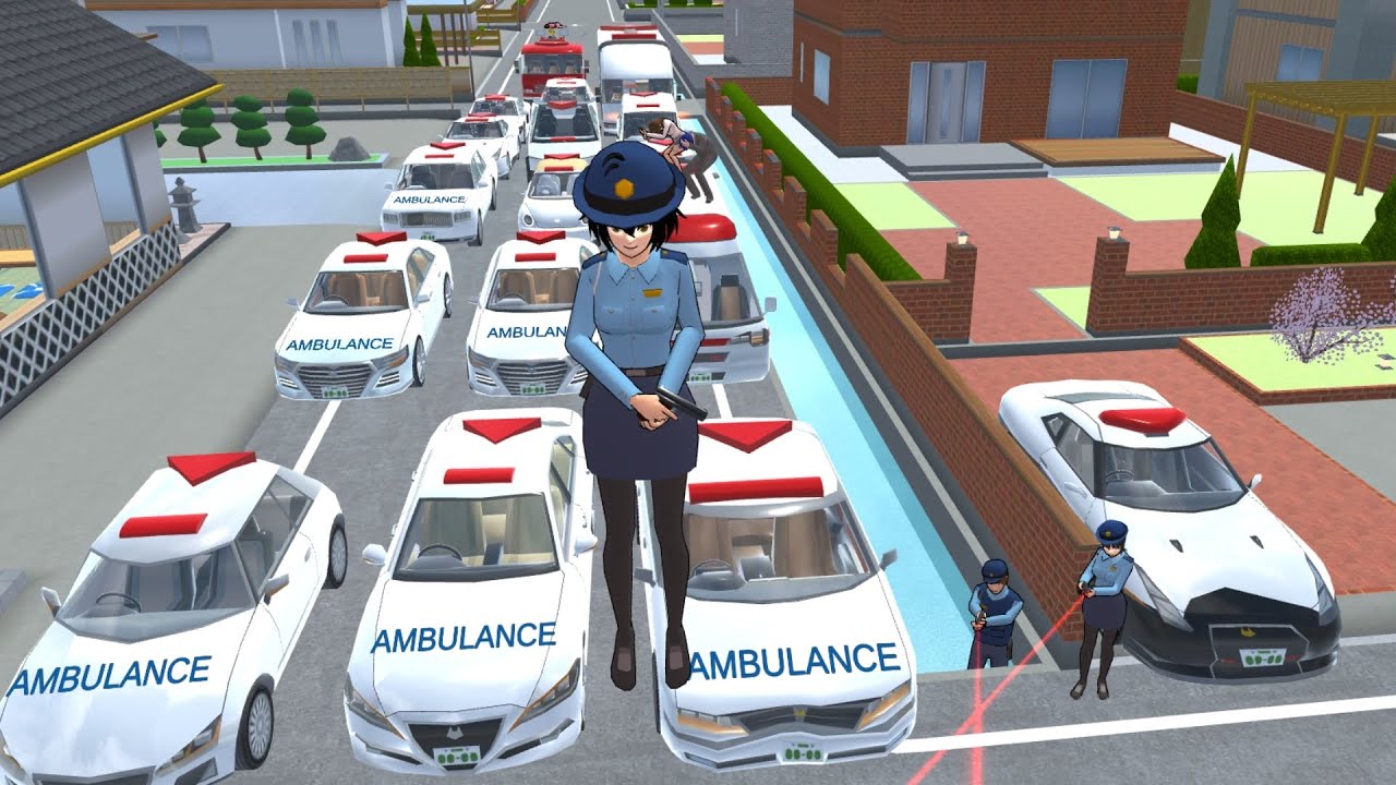 Collection all of ambulance cars 🚓🚔 at Sushi Bar SAKURA School Simulator