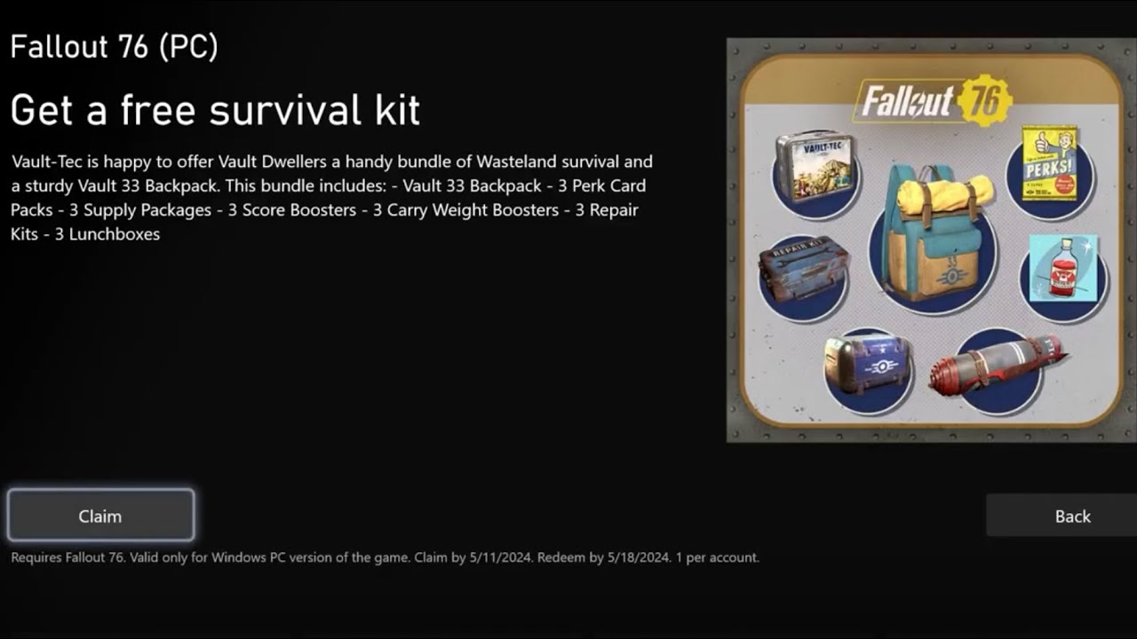 Fallout 76 Claim Your Free Survival Kit Now - Vault 33 Backpack Review