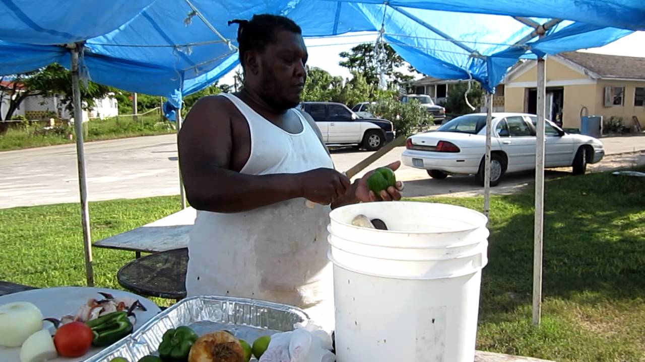Steven making a conch salad in Eluethera, Bahamas Part 1 of 2