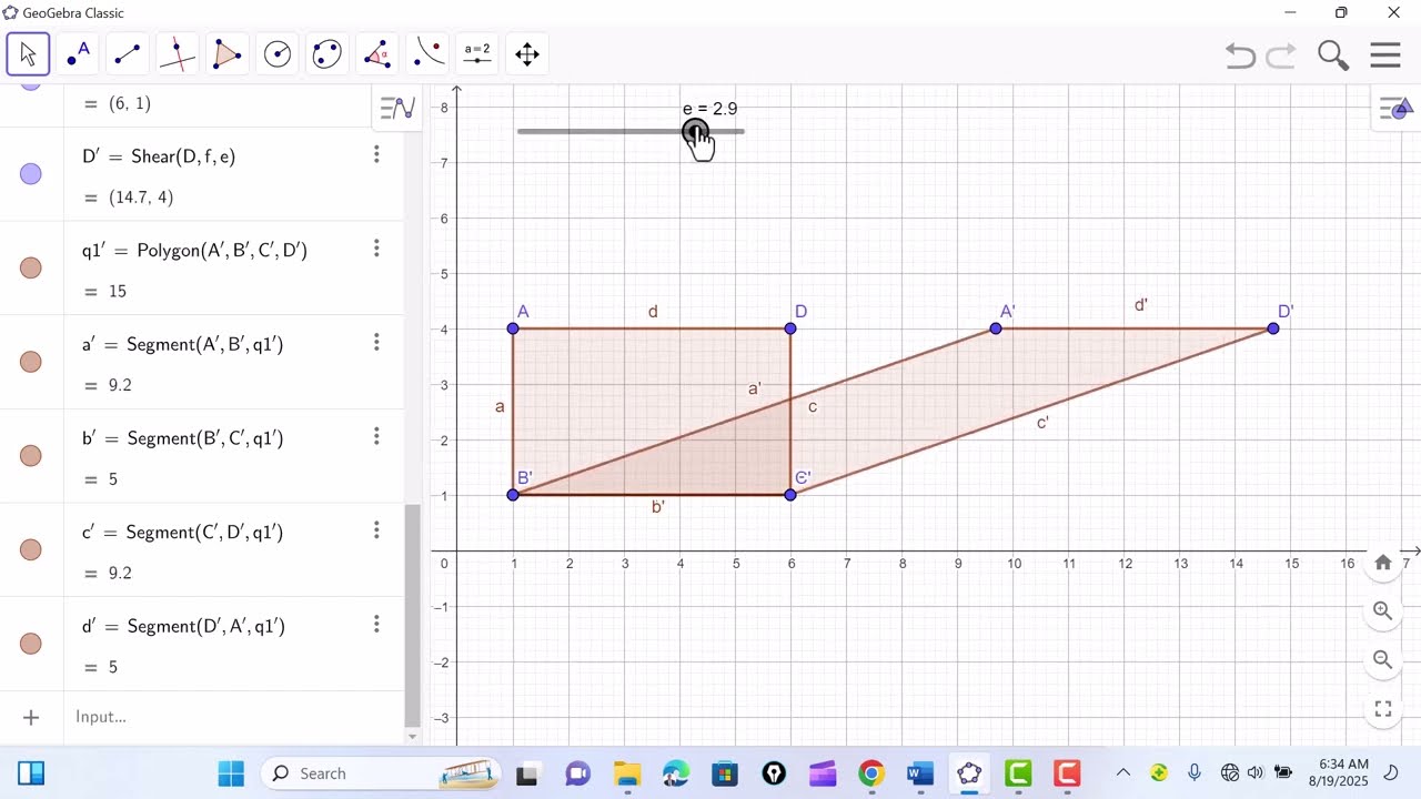Shearing Transformation in Geogebra