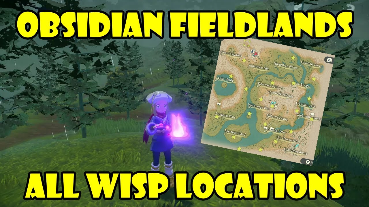 All Wisp locations in Obsidian Fieldlands. Map with markings. Pokemon Legends Arceus
