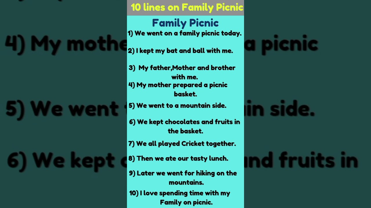10 lines on Family Picnic|Essay on Picnic English#shorts#essay#english