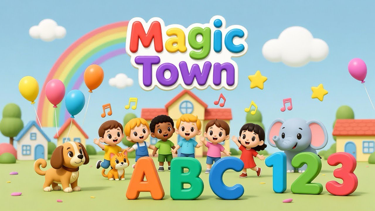 Magic Town Learning Rhymes 🌈 | ABCs, Colors, Numbers & Storiesd