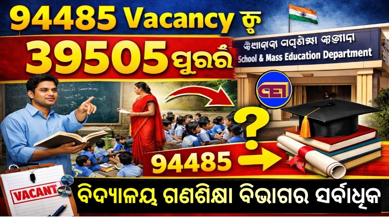 94485ରୁ ବିଦ୍ୟାଳୟ ଗଣଶିକ୍ଷା ବିଭାଗର ସର୍ବାଧିକ ୨୦୨୮୯ଖାଲି ପଦବୀ📜୨୦୨୯ ସୁଦ୍ଧା କୌଣସି ବିଭାଗର ରହିବନି Vacancy📝