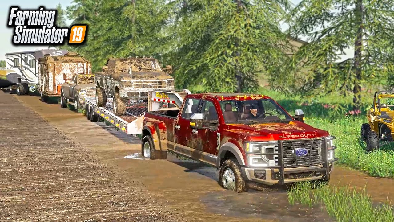 LIFTED TRUCKS GOING MUDDING! (GOT STUCK DEEP) | FARMING SIMULATOR 2019