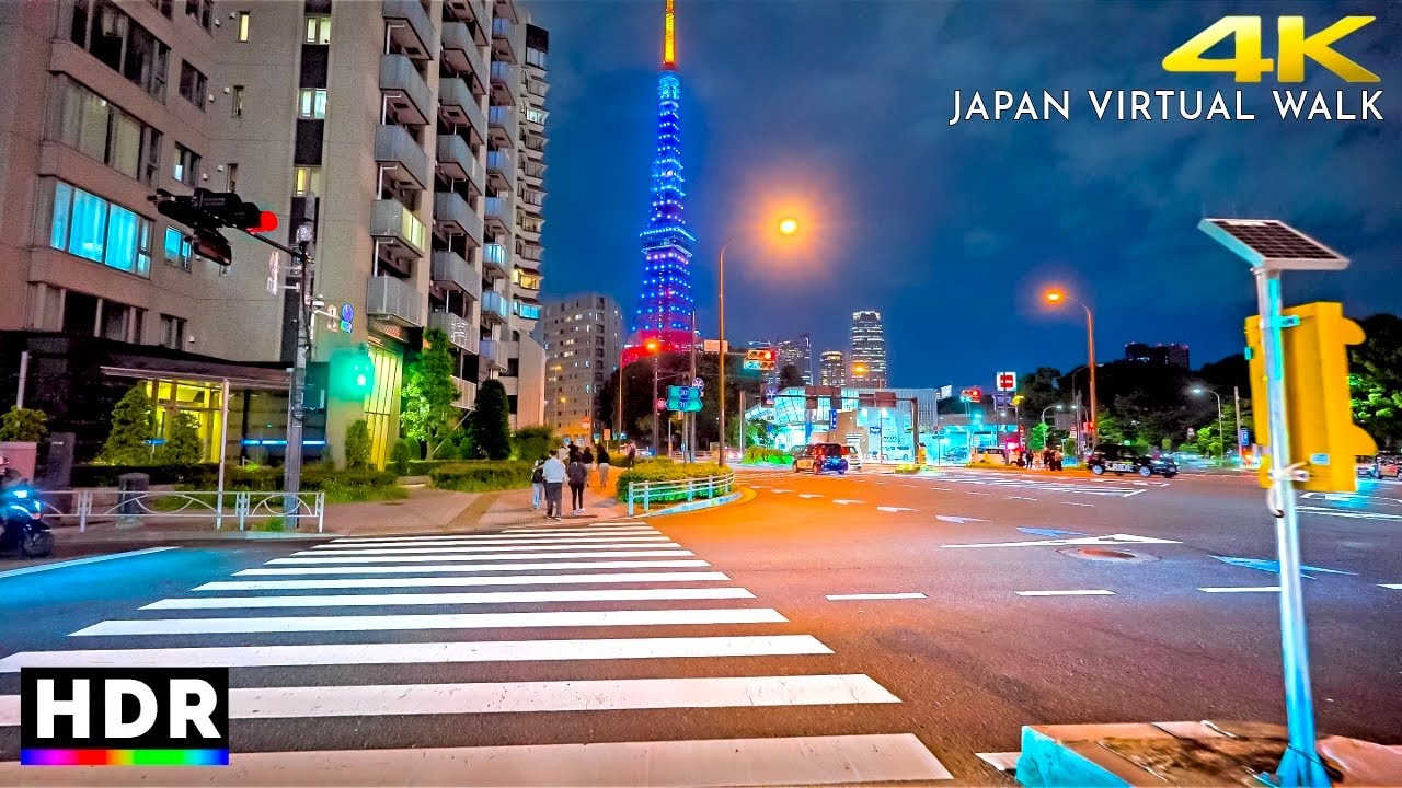 Japan: Tokyo Tamachi to Daimon, Summer Night Walk • 4K HDR