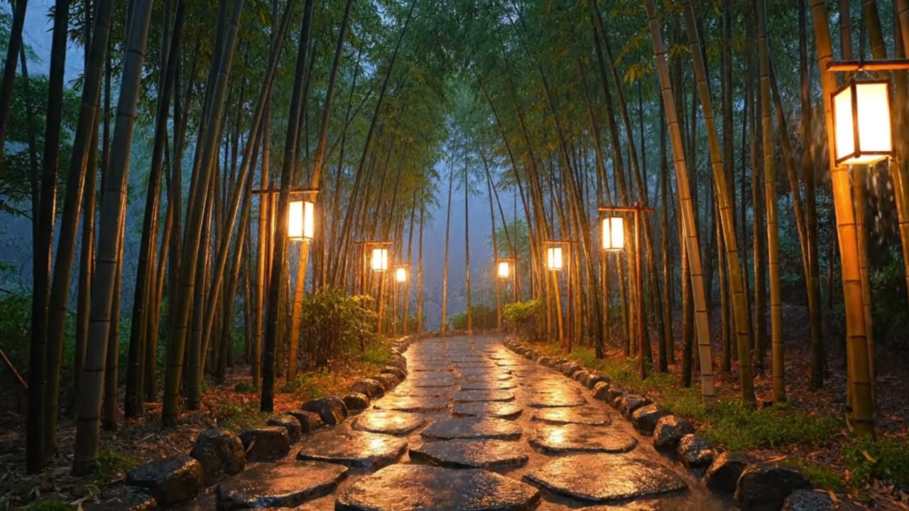 Fall Asleep in 5 Minutes |🌧️ Bamboo Forest Night Rain | Deep Sleep & Relaxing Ambience