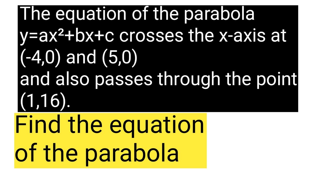 Equation of a parabola that crosses the x-axis at two points and also passes through another point