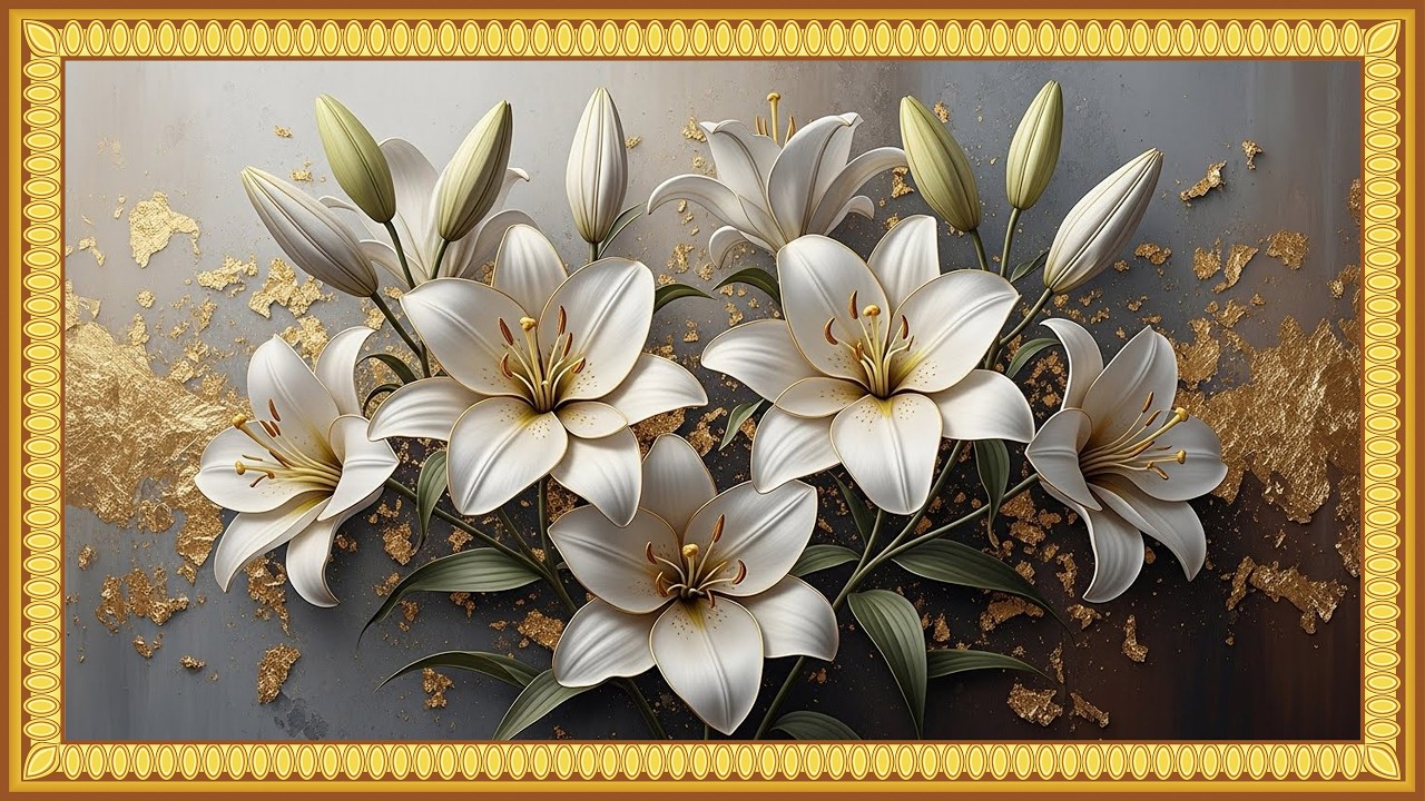 Vintage Gold Lilies Painting | Art Screensaver For Tv | 2 Hours | 5 Rotating images