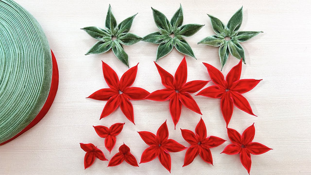 DIY, How to make a Poinsettia with Velvet Ribbon, Christmas Decorations (240)
