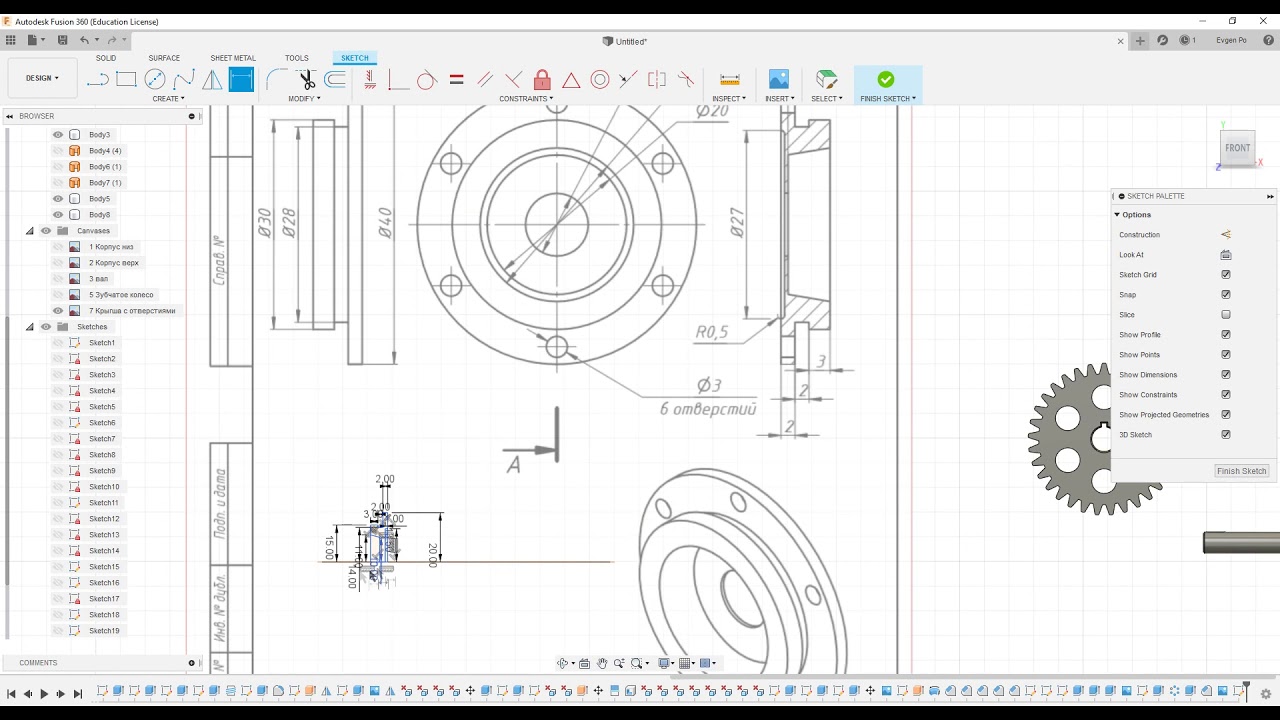 8.5 Заглушка с отверстиями для редуктора  во Fusion 360 по чертежу.
