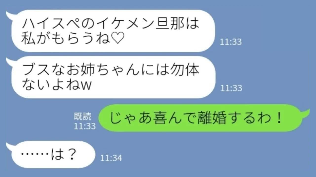【LINE修羅場】私をブス呼ばわりする妹「イケメン旦那は私がもらうねw」→あっさり離婚した結果ｗｗ