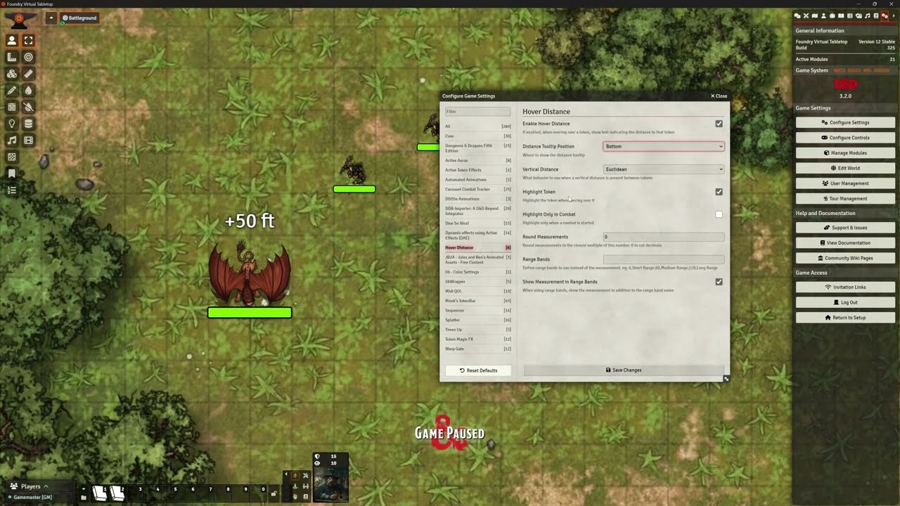 Foundry VTT - V12 - Add on: Hover Distance