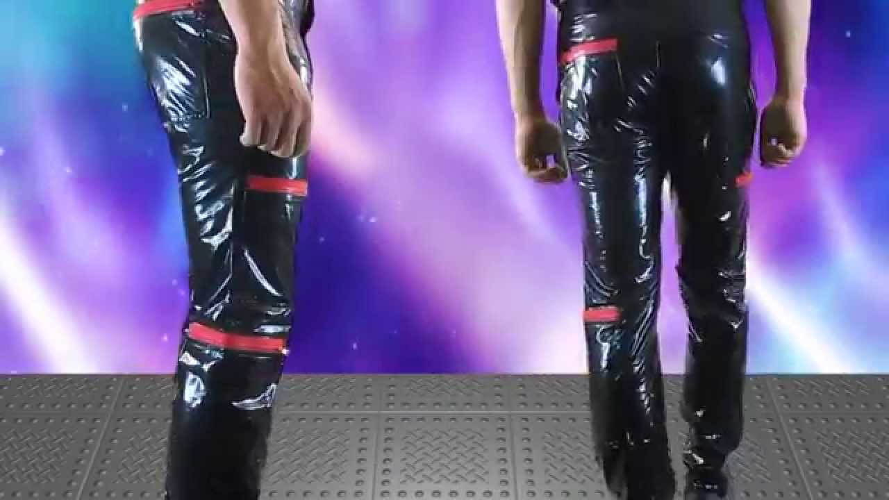 Countdown Black PVC Parachute Pants with Red Zippers