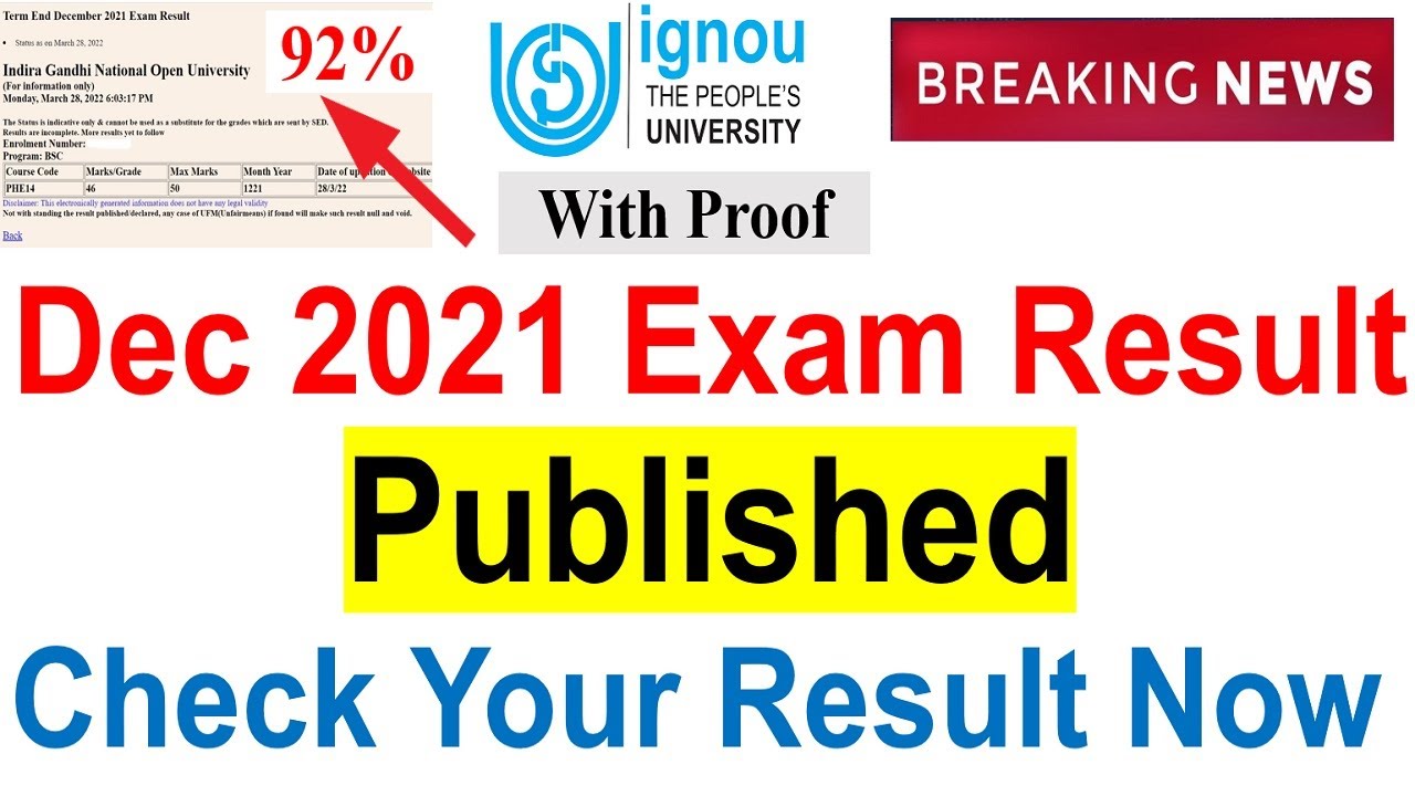{Breaking News} IGNOU Dec 2021 Exam Result first Update Published (With Proof ) | Check Your Result