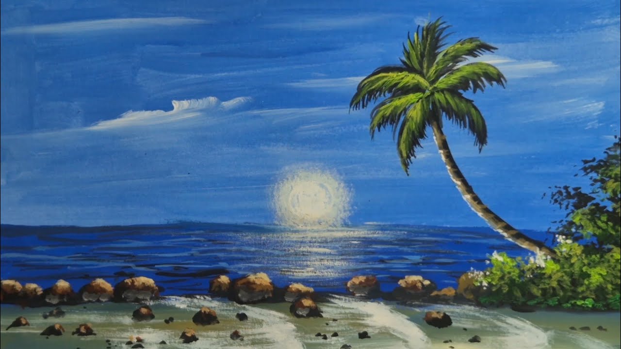 Realistic Sea Beach Landscape Painting | Acrylic Painting Final Details | Part 2