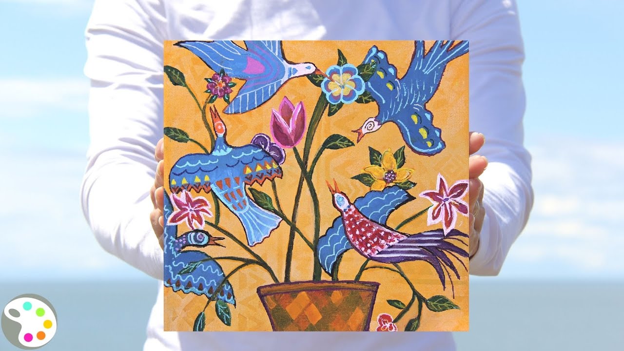 Bird and Flower Painting Inspired by Victor Delfin / Acrylic Painting Tutorial