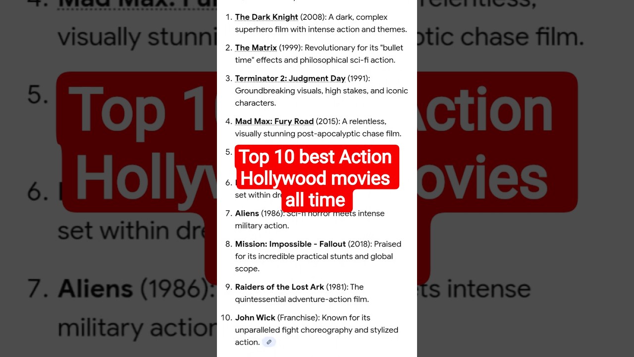 Top 10 best Action Hollywood movies all time 
