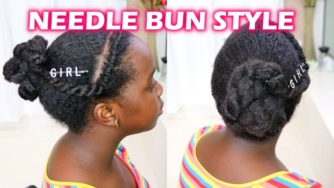 Quick Back To School Hairstyle for Natural Hair | Needle and Thread Twisted Bun | DiscoveringNatural