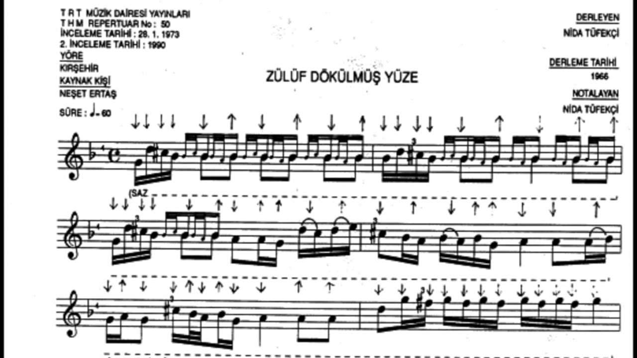 ZÜLÜF DÖKÜLMÜŞ YÜZE Nota Solfej