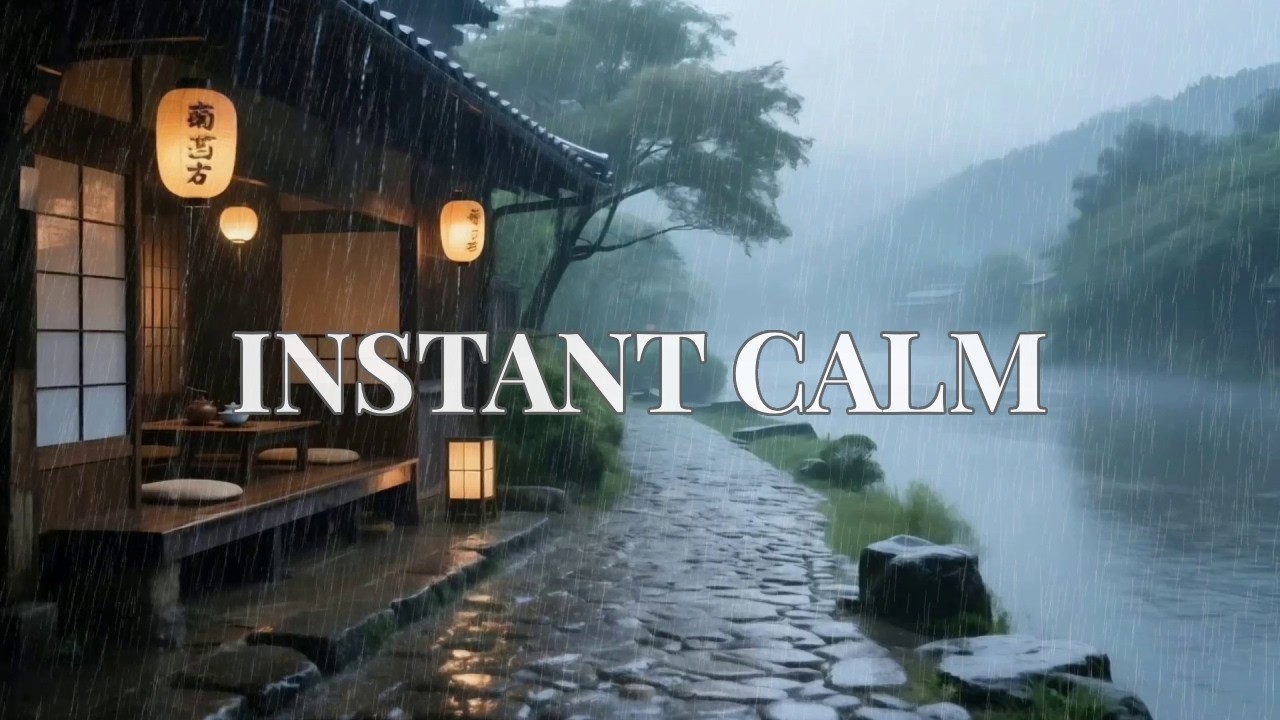 12 Hours Pure Serenity Misty Rain at a Traditional Riverside Hut for Instant Calm and Relaxation