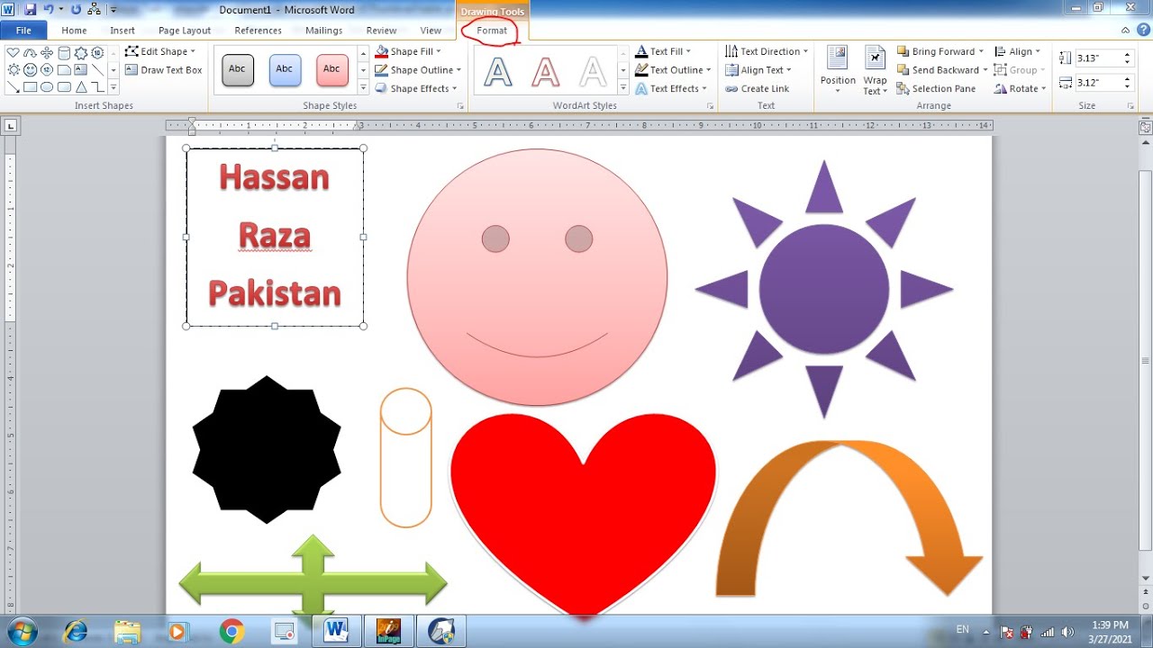 MS word 2010 Insert Menu | With New Features | insert Shapes& Clip Art With Format Tab in Urdu Hindi