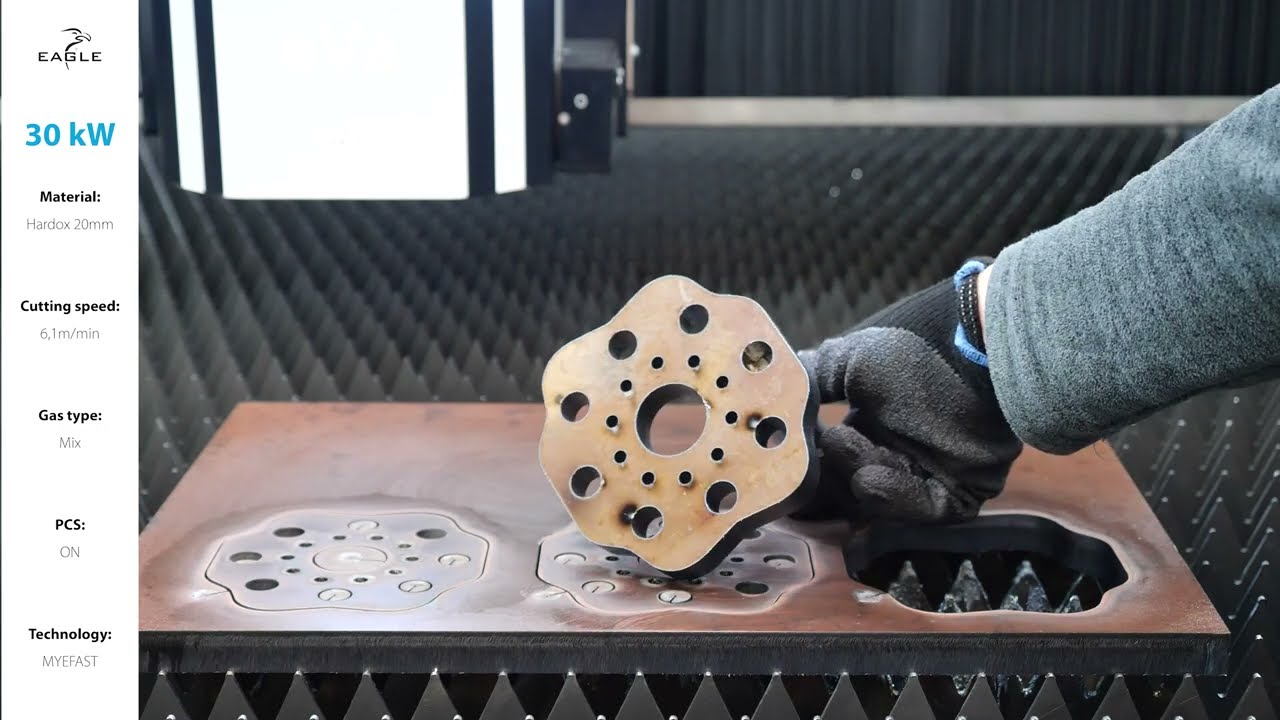 30kW 20mm Hardox MyEFAST Fiber laser cutting | Eagle Lasers