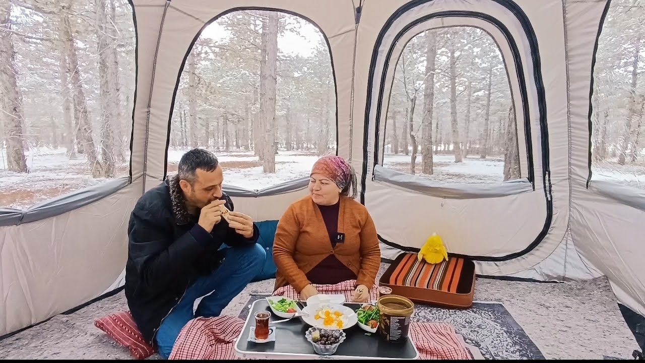 Поход по снегу с моей новой палаткой 🥰
