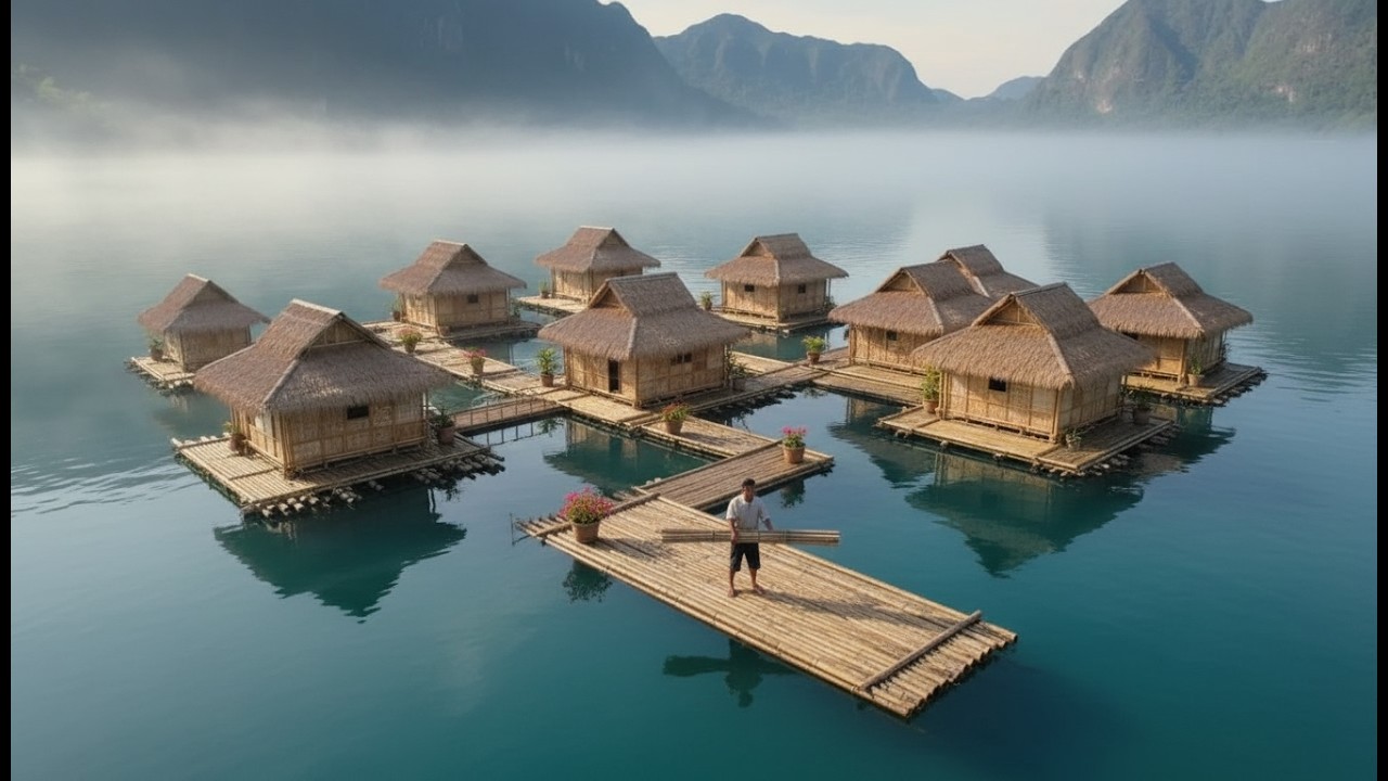 Building an UNBELIEVABLE Floating Bamboo Sanctuary (Solo) | From Start to Finish @7Asian