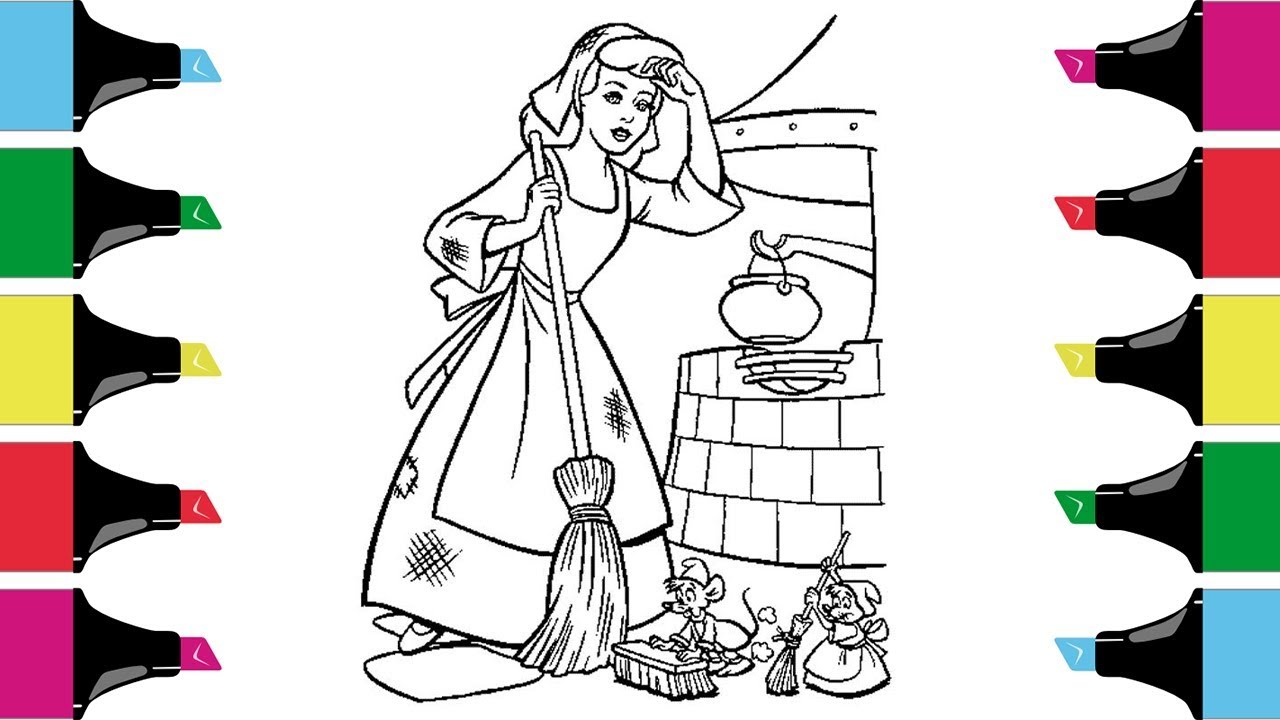 Coloring Pages Disney Princess Cinderella Learning Colors