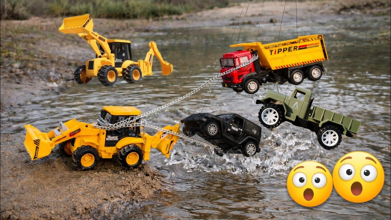 😱 Toy JCB & Tipper Truck Water Rescue | Doobti Jeep Ko Kaise Bachaya? 🚜💦 Kids Toy Video