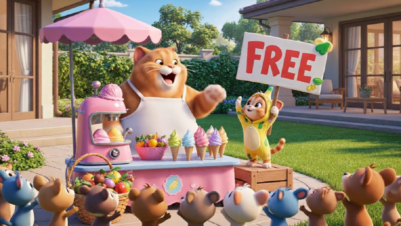 Ginger and Mama Cat Give Away Free Ice Cream so All the Neighborhood Kids Can Be Happy Together! 🍦💕